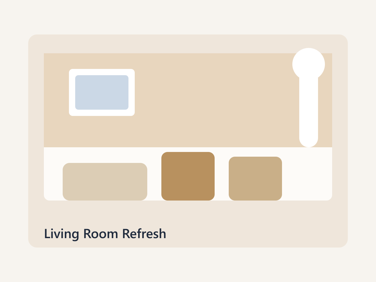 Freshly painted living room with warm neutral walls and bright trim